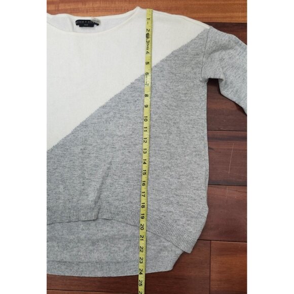 Alice + Olivia Base Abbie Color Block Hi Lo Sweater Wool Blend Ivory Gray Sz S - Picture 7 of 9